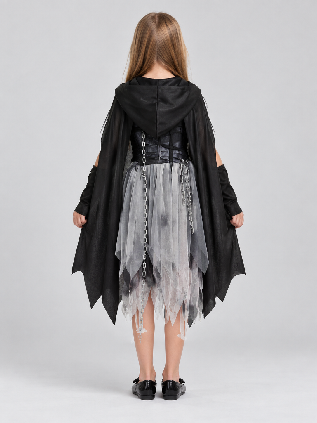 Carnival Costume with Black Cape, Dress, and Chain