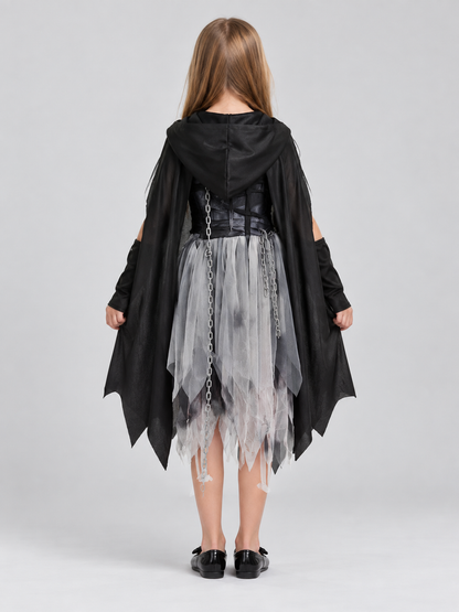 Carnival Costume with Black Cape, Dress, and Chain