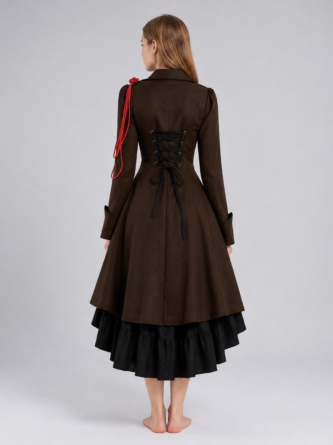 Gothic Cosplay Dress with a Tiered Skirt back view