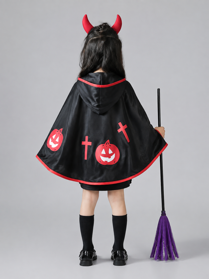 Carnival Cape with Hood and Witch Broom back view