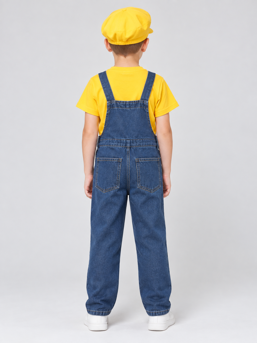 Children's Mario-Style Costume with Denim Overalls back view