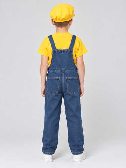 Children's Mario-Style Costume with Denim Overalls back view