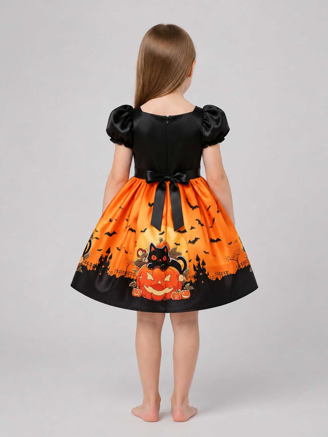 Black and Orange Children's Carnival Dress back view