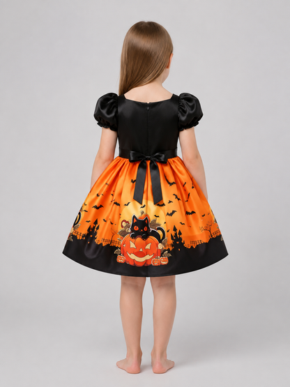 Black and Orange Children's Carnival Dress back view