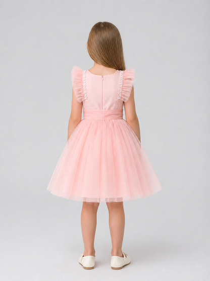 Tutu Dress with a Tulle Skirt, Sequins, and a Flower back view