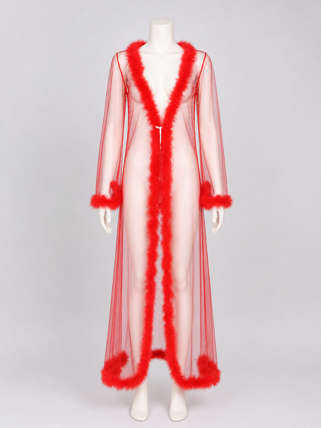 Open-Front Robe with Red Fuzzy Trim