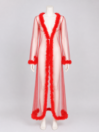 Open-Front Robe with Red Fuzzy Trim