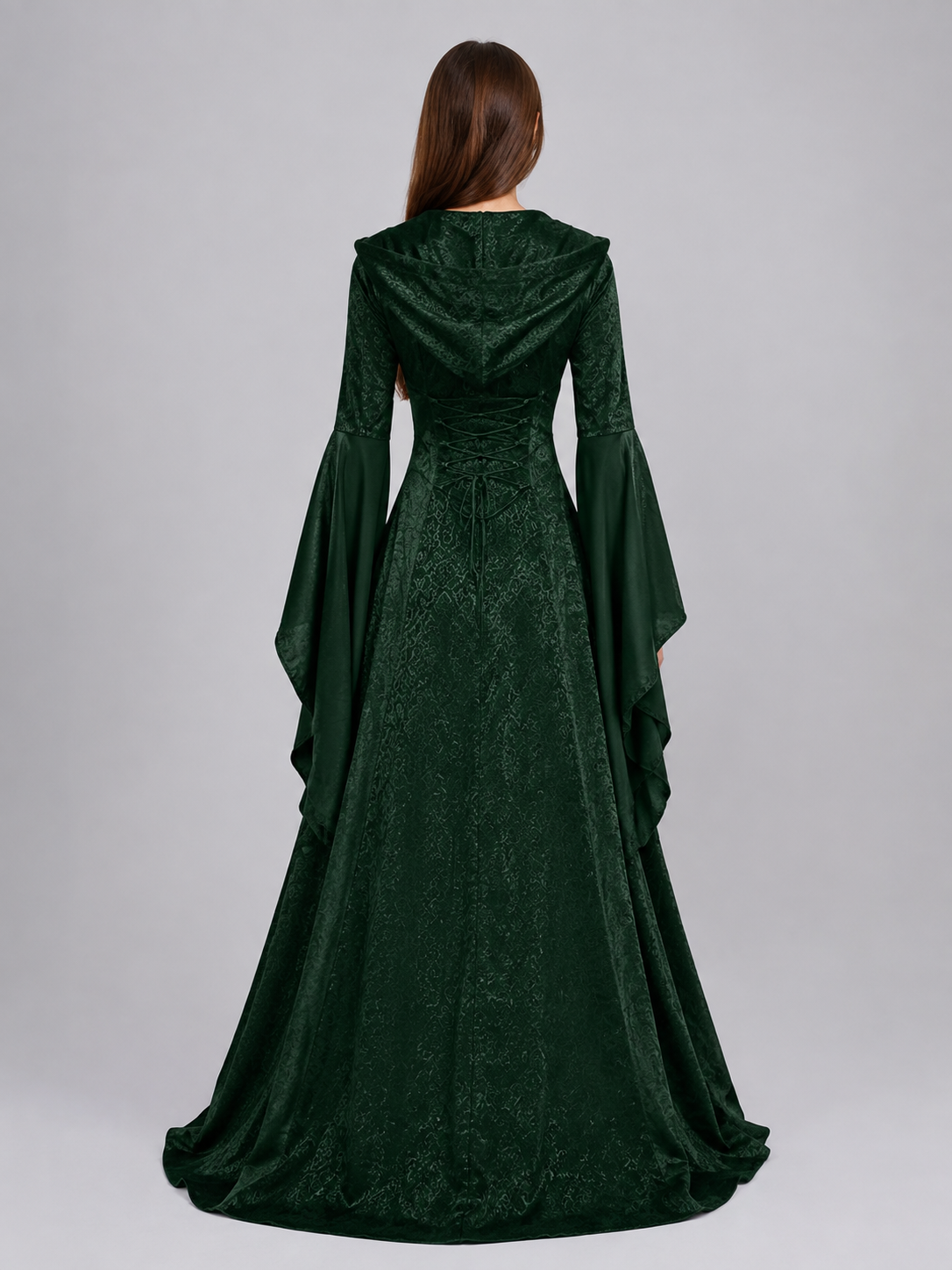 Medieval Hooded Dress with Corset Lacing back view