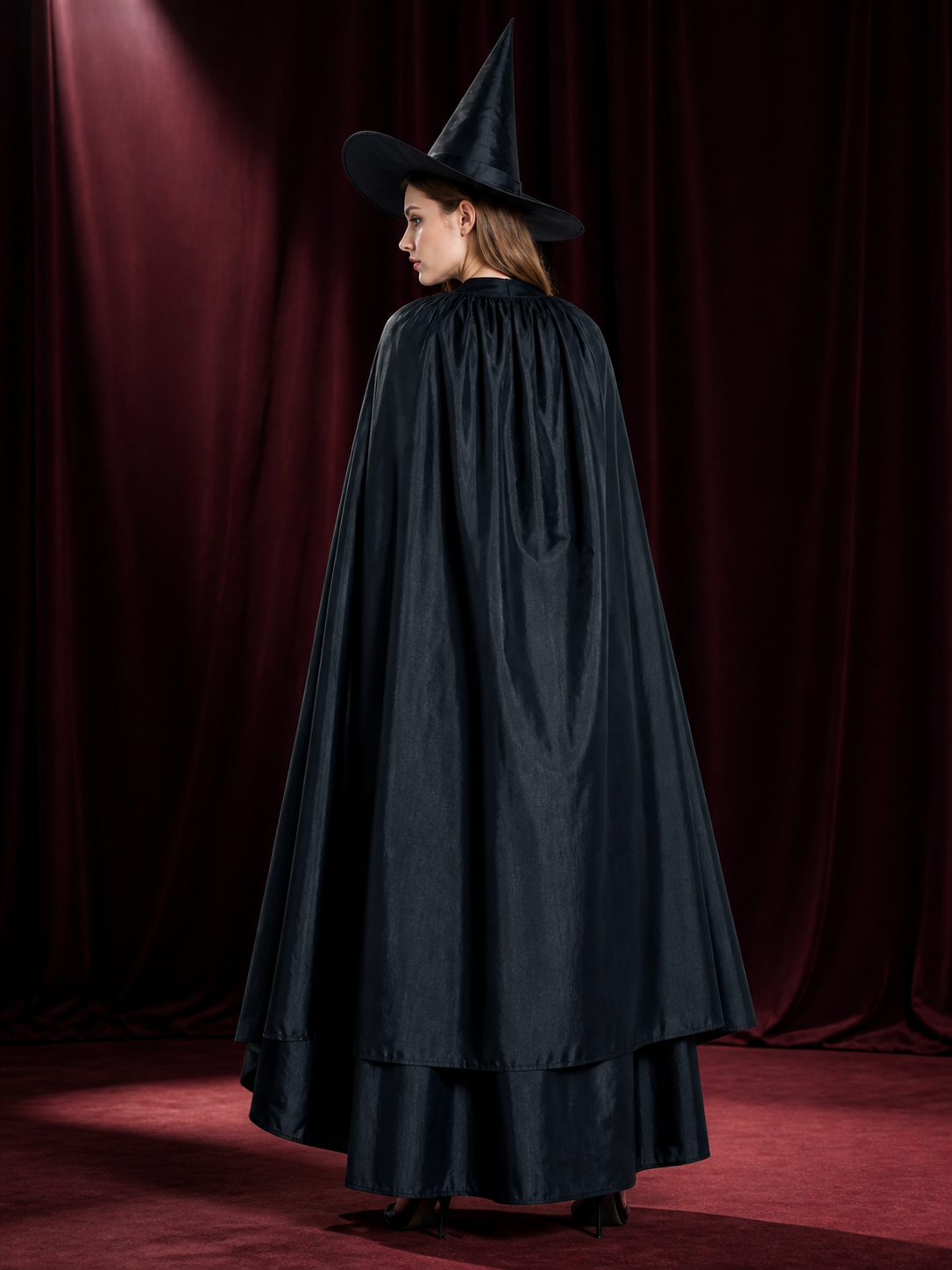 Black witch costume with hat and long cape