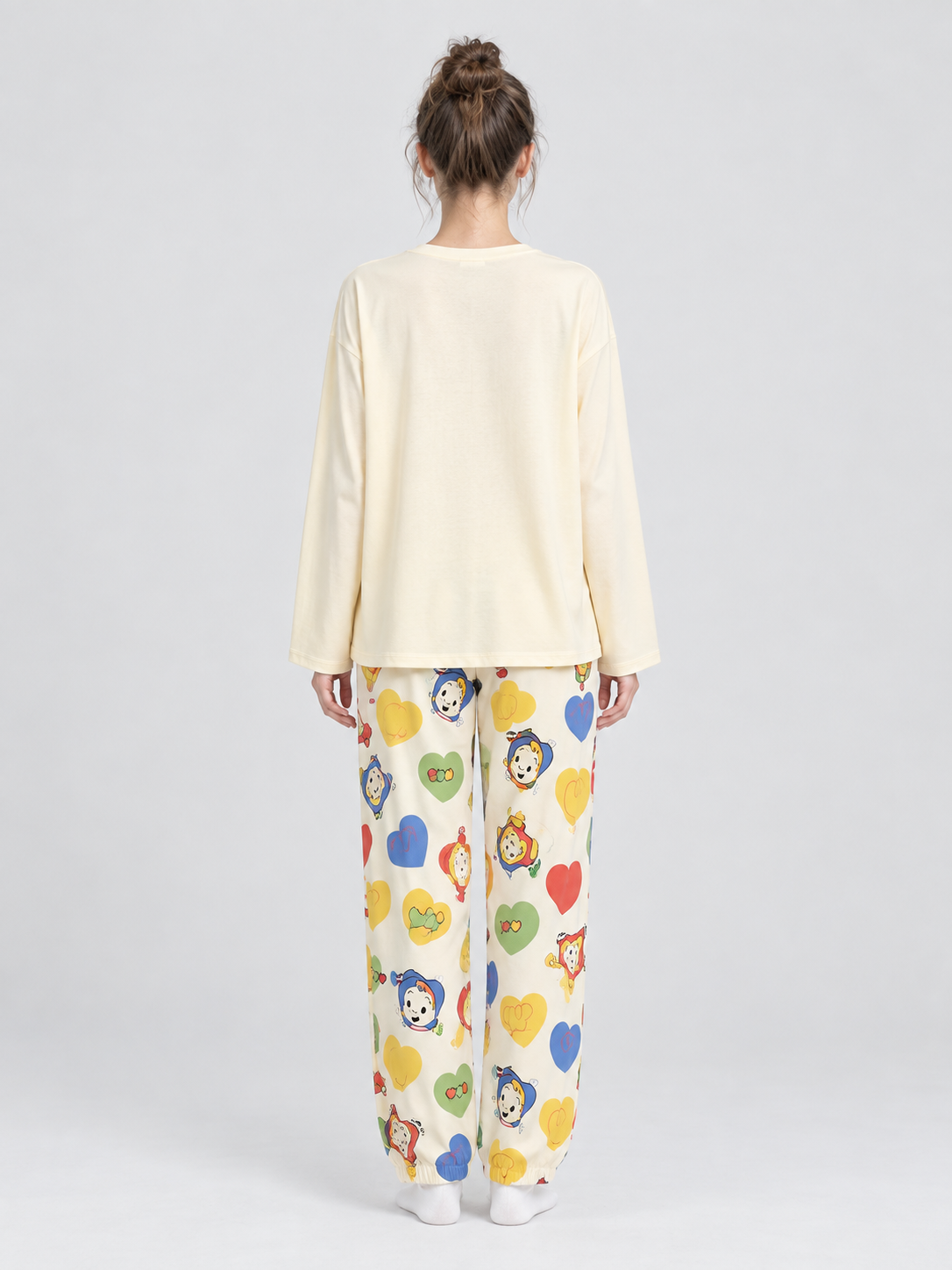 Pajama Set with Cartoon Print and Hearts