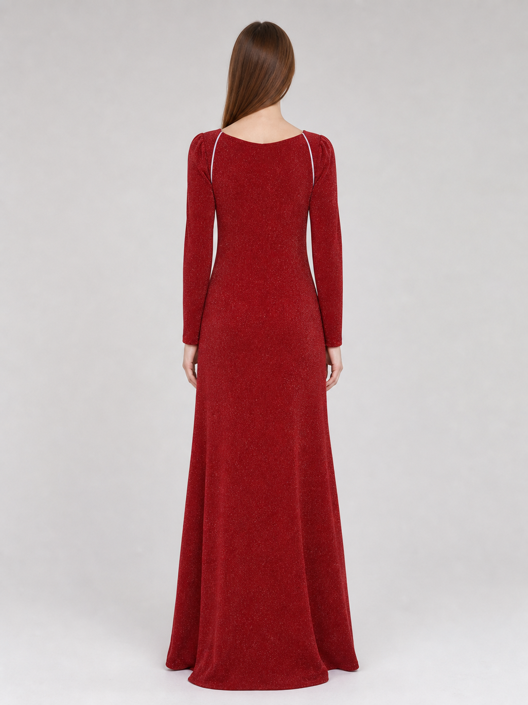 Shrek Costume: Red Long-Sleeve Maxi Dress back view 2
