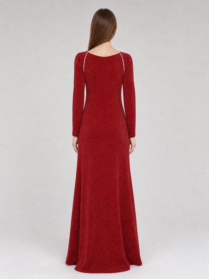 Shrek Costume: Red Long-Sleeve Maxi Dress back view 2
