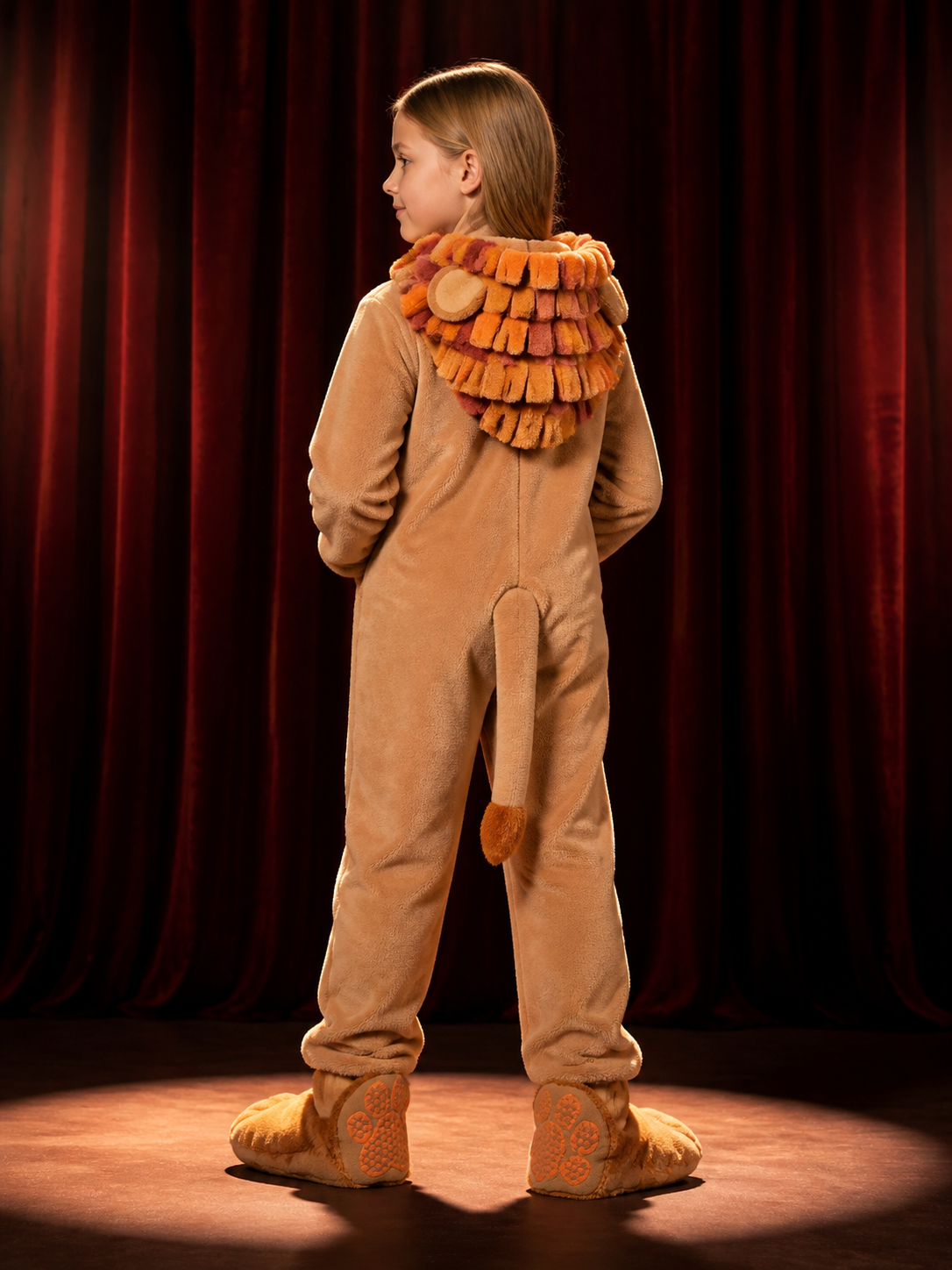 Toddler Animal Jumpsuit Costume With Mane Hood, Tail And Foot Covers back view