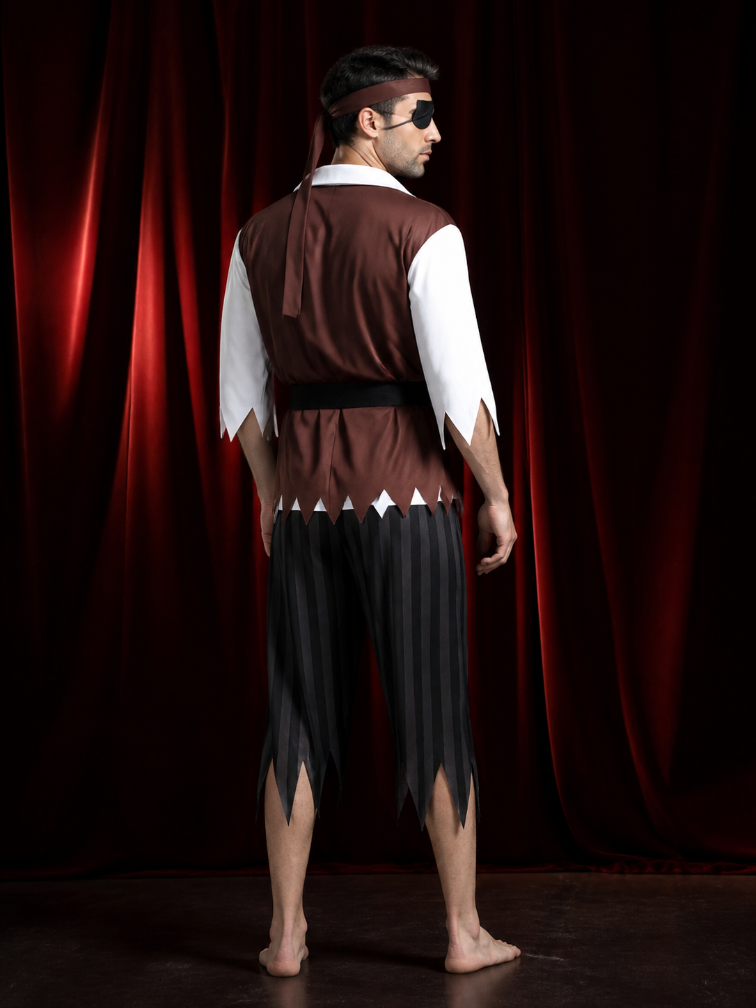 Adult Pirate Costume Set with Shirt, Pants, Headscarf, Belt and Eyepatch back view