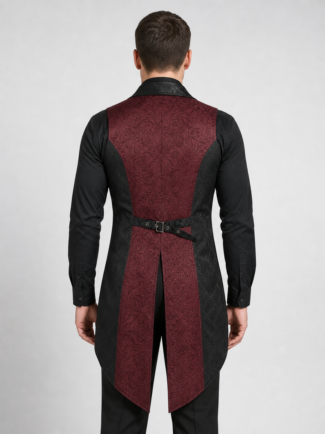 Long Black and Burgundy Steampunk Tailcoat Vest