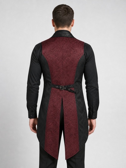 Long Black and Burgundy Steampunk Tailcoat Vest