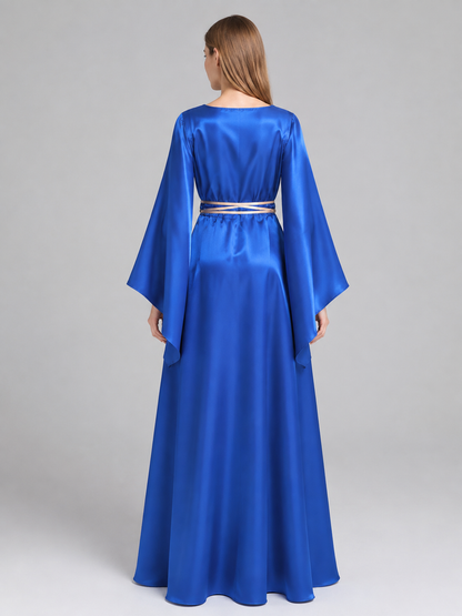 Blue Floor-Length Carnival Dress with Satin Sheen back view