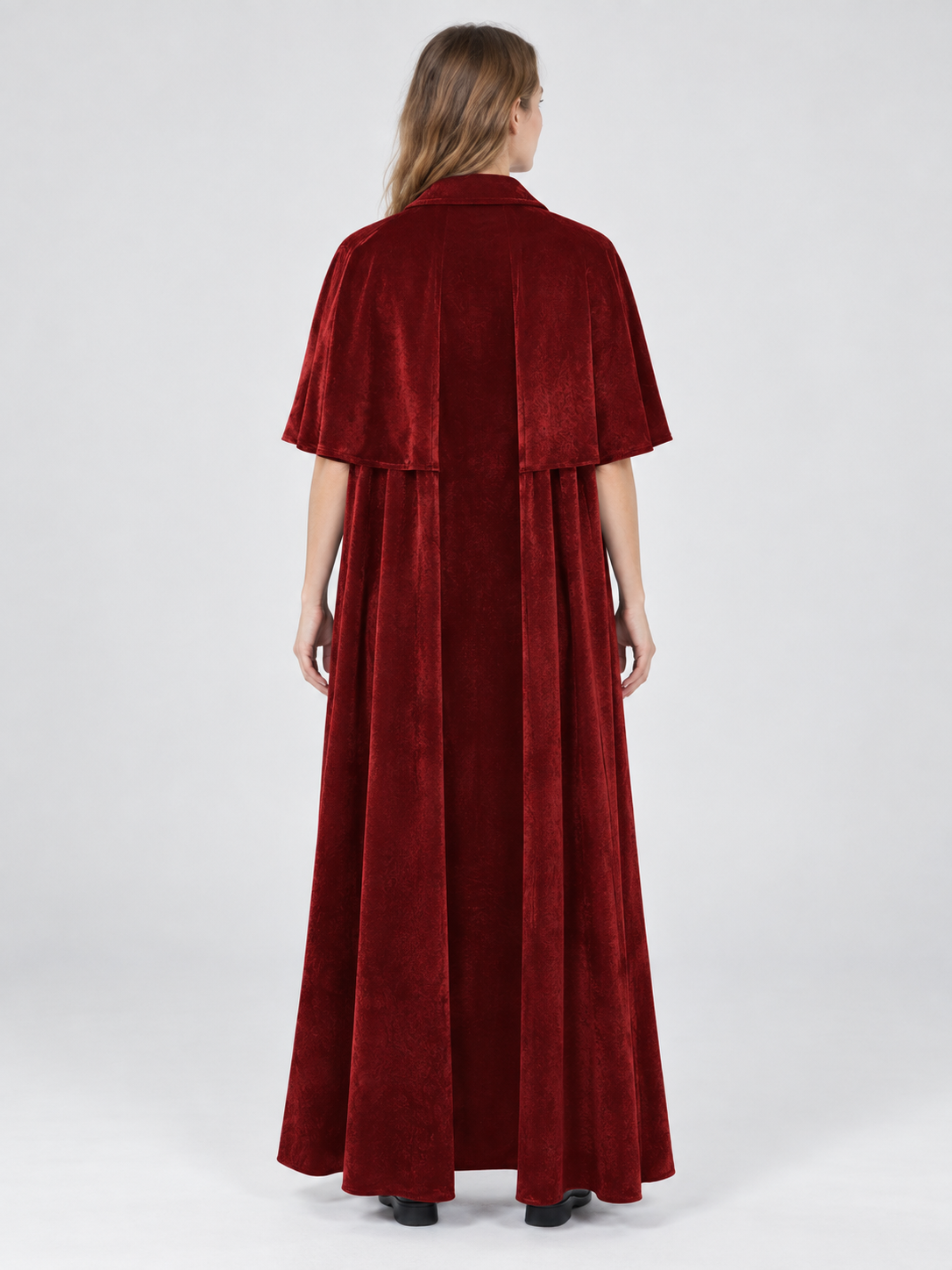Burgundy Velvet Cloak with Capelet and Chain