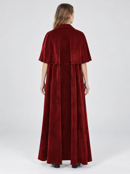 Burgundy Velvet Cloak with Capelet and Chain