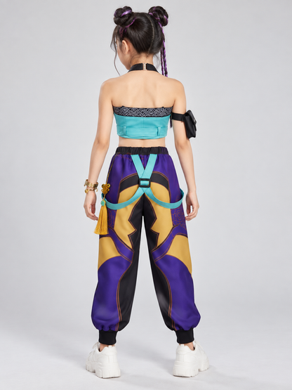 Turquoise Kids' Cosplay Costume with Top and Pants