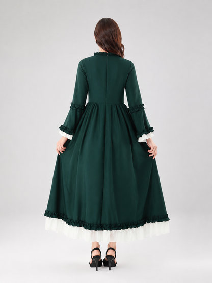 Medieval Dress with a White Bow and Tiered Skirt back view