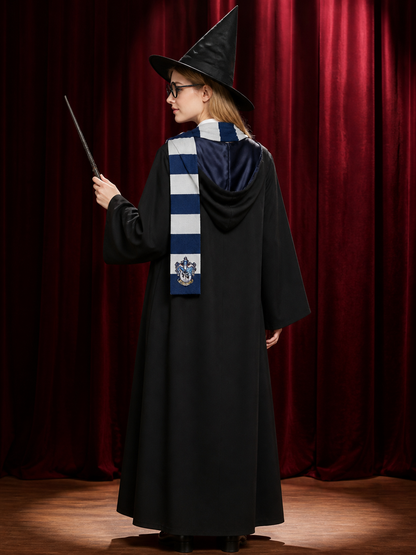 Ravenclaw Wizard Robe Costume Set with Hat, Scarf, Tie and Wand