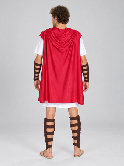 Ancient Warrior Costume with Tunic and Cape back view
