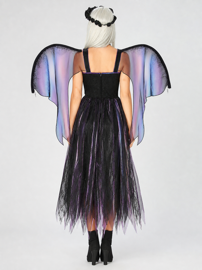 Gothic Dress with Wings and Pointed Hem