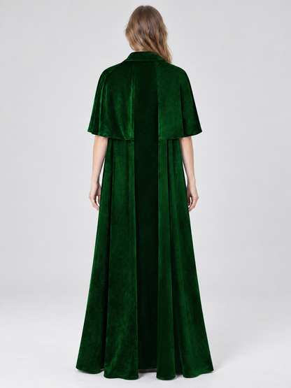 Long Dark Green Velvet Cloak with Collar
