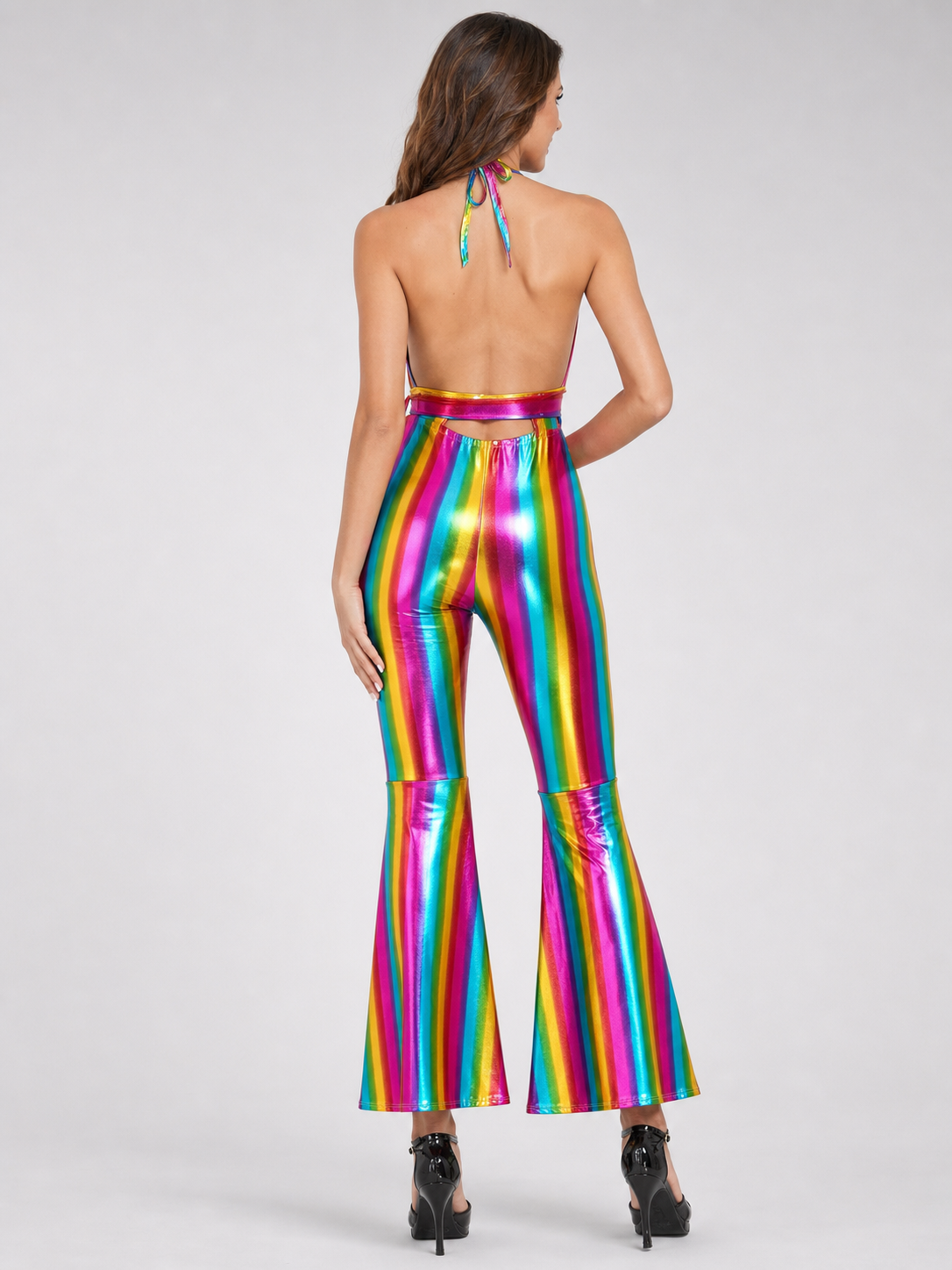 Retro Disco Jumpsuit with Rainbow Stripes