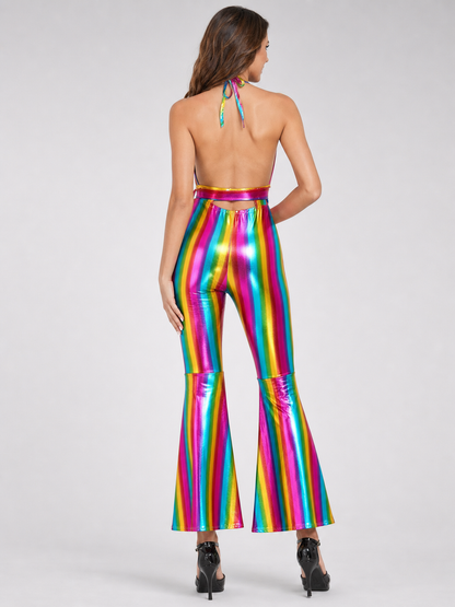 Retro Disco Jumpsuit with Rainbow Stripes