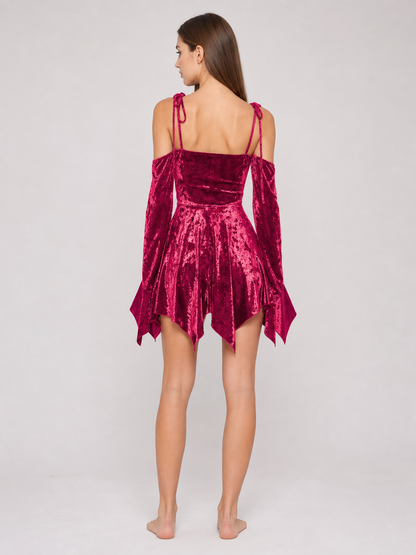 Velvet Mini Dress with Asymmetrical Hem