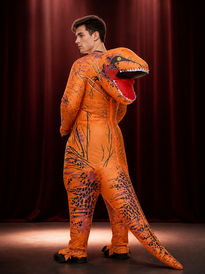 Walking T-Rex Inflatable Dinosaur Costume for Adults and Kids with Black Spots back view