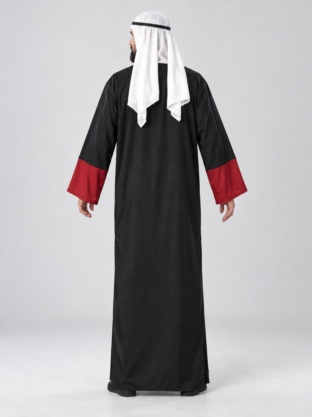 Long Arabic Costume with White Headscarf, Red and Black