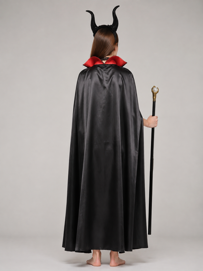 Costume set with a cape, horned headband, and wand back view
