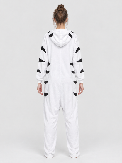 Pajama Jumpsuit White with Black Spots and Hood