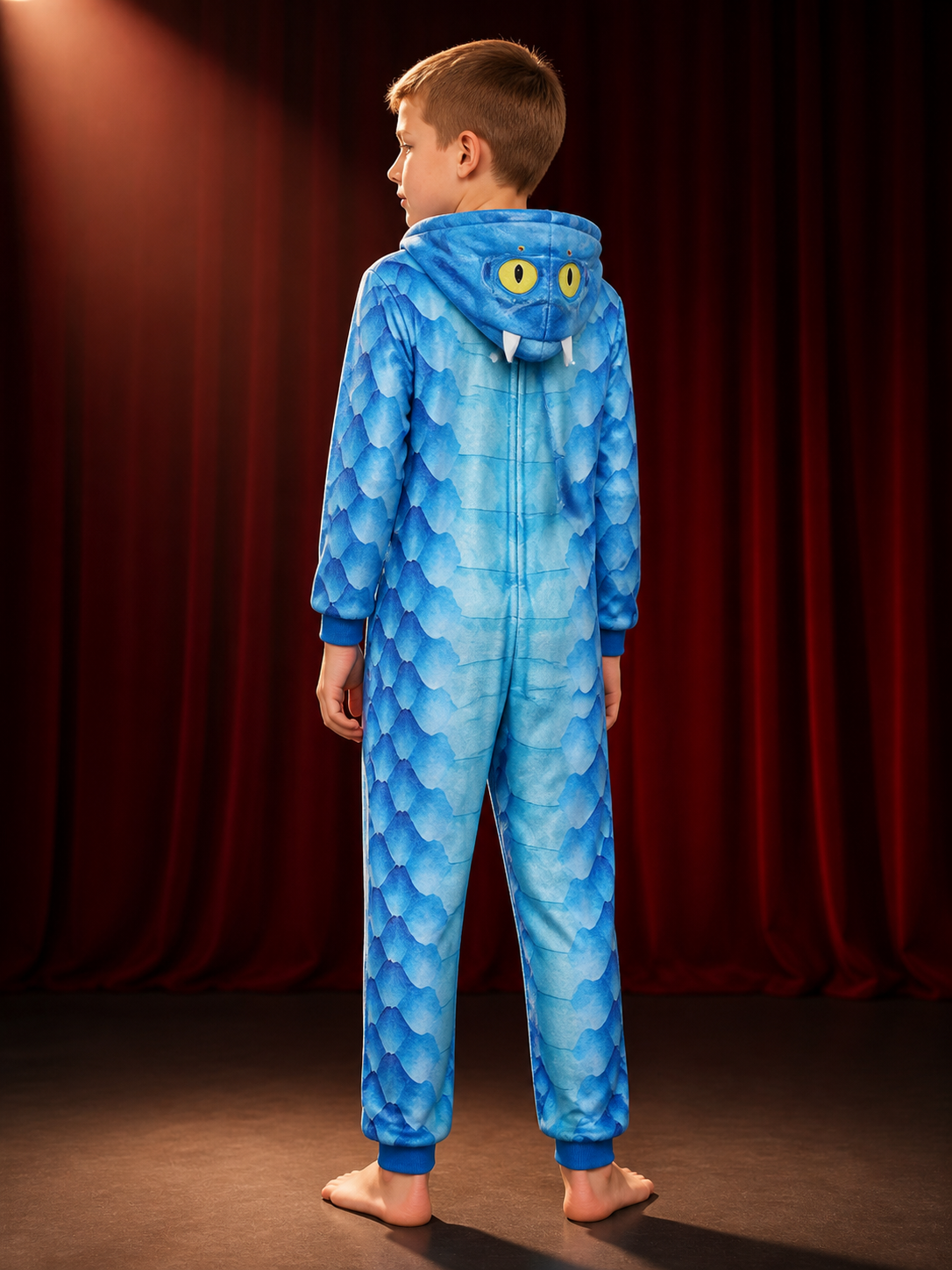 Dinosaur Hooded Costume with Zipper and Blue Belly back view