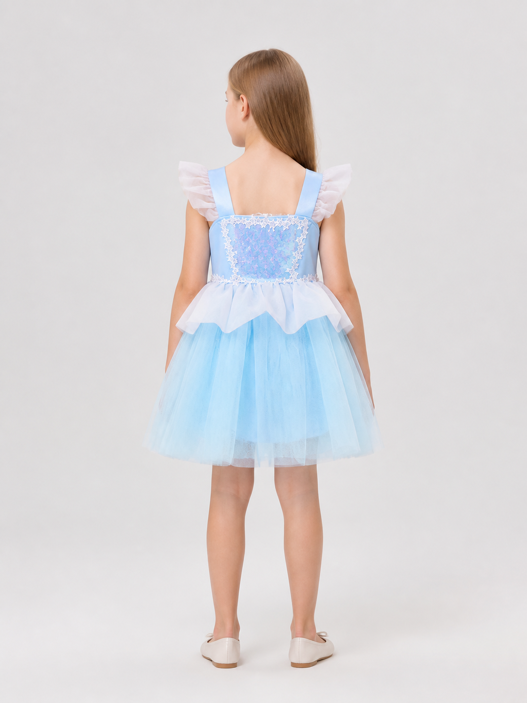 Light Blue Children's Tutu Dress with Lace and Sequins