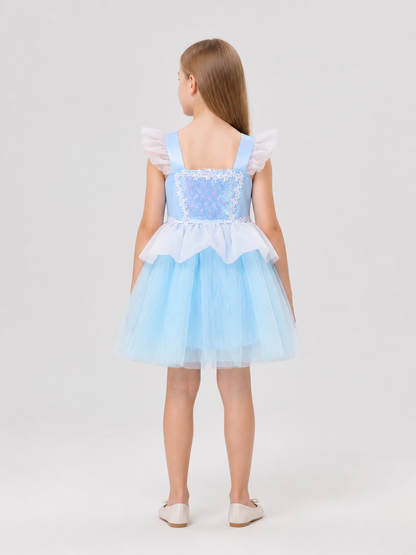 Light Blue Children's Tutu Dress with Lace and Sequins