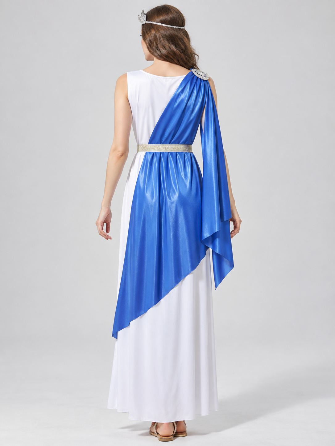 Costume with a Floor-Length Dress and Asymmetrical Draping back view