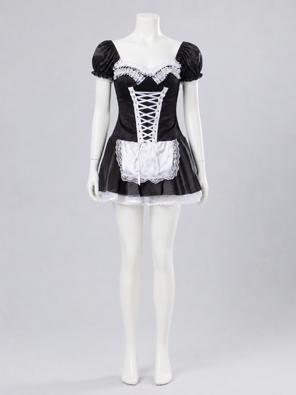 Black-and-White Stage Cosplay Costume with Apron