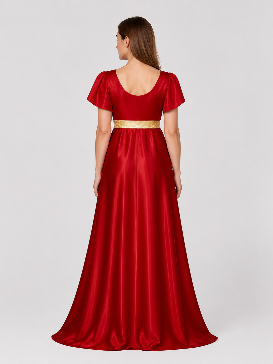 Bridgerton Cosplay Dress, Red, Long back view