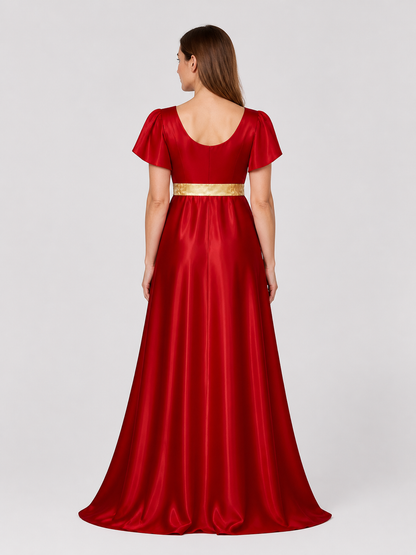 Bridgerton Cosplay Dress, Red, Long back view