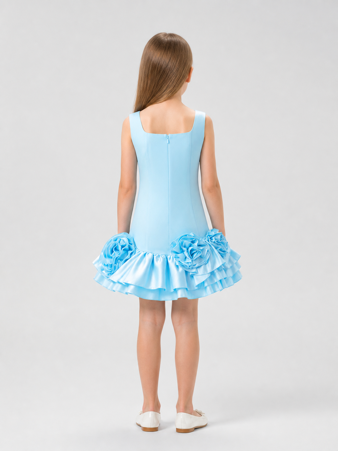 Satin Tutu Dress with Oversized Rose for Special Occasions back view