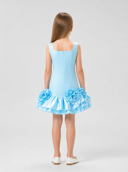 Satin Tutu Dress with Oversized Rose for Special Occasions back view