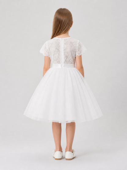 Princess Dress with Lace Embroidery for Flower Girls back view