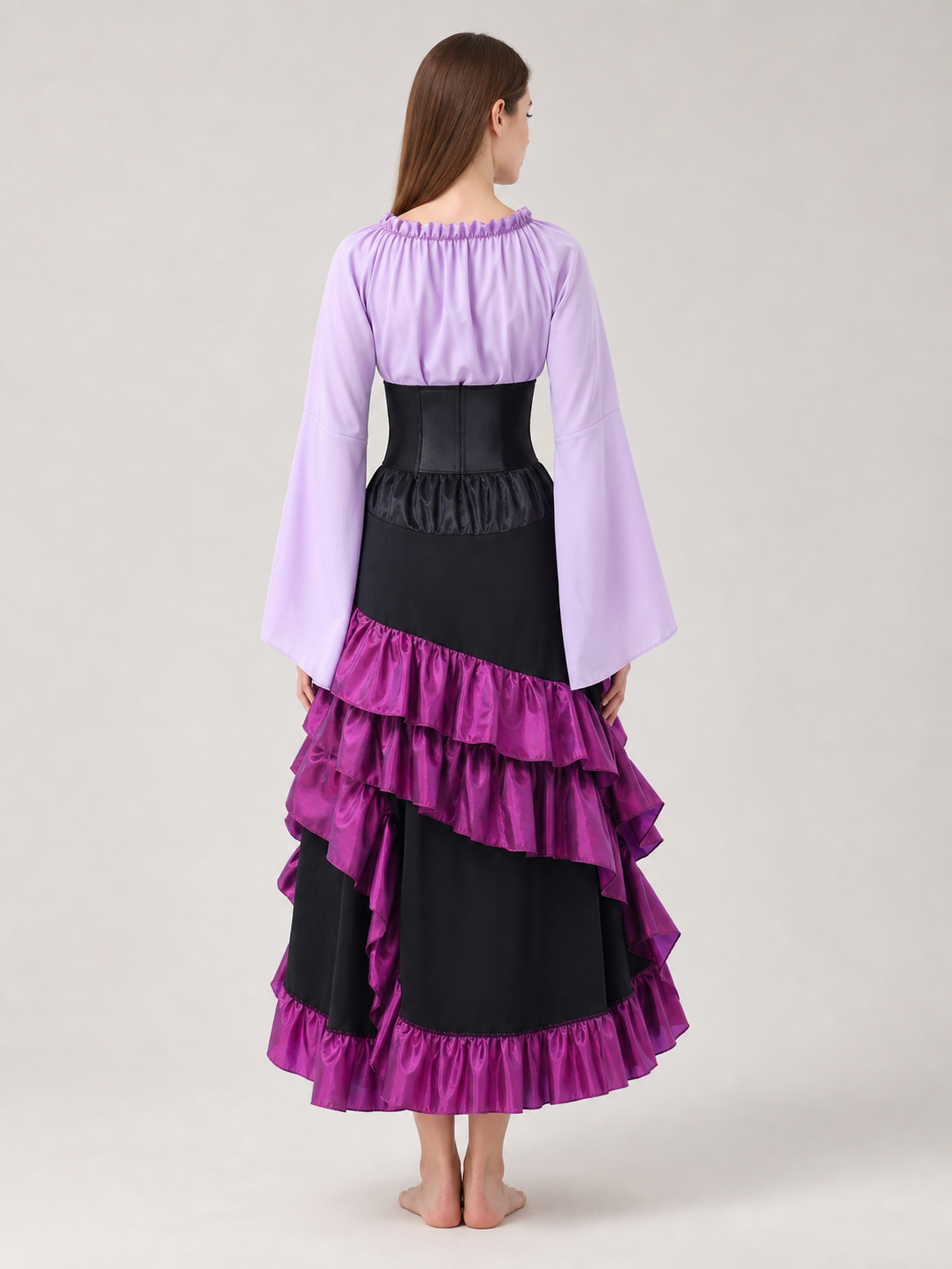 Asymmetric Ruffled Dress with Corset Lacing