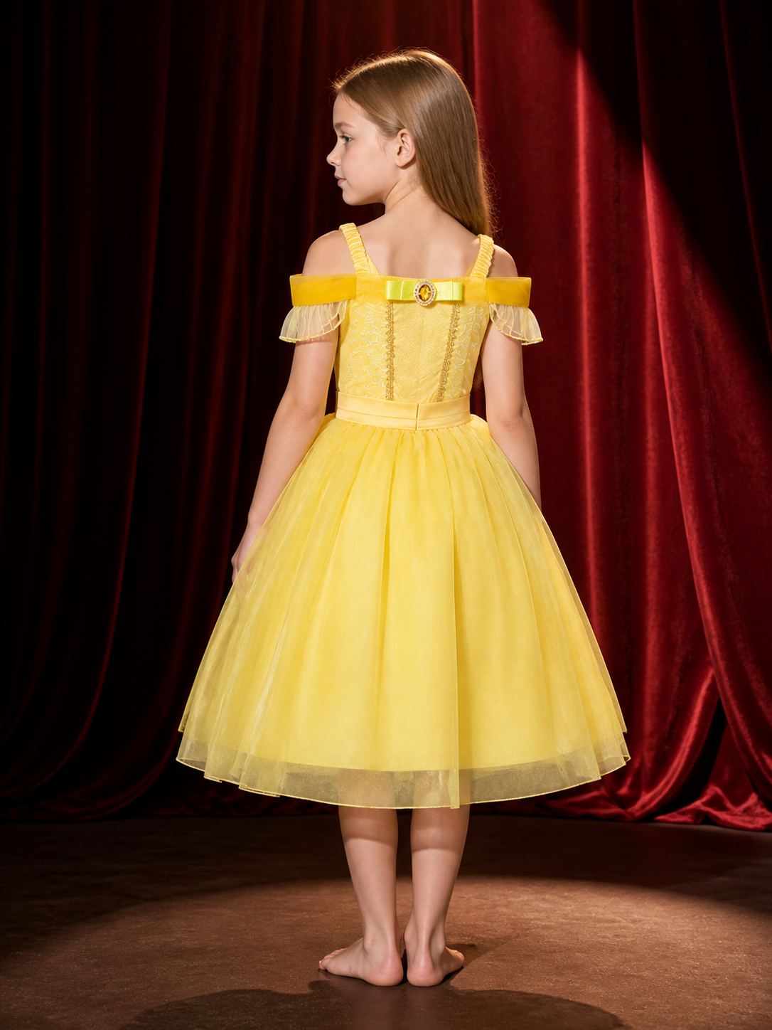 Girls' Rapunzel Cinderella Princess Costume Dress, Long Tulle Skirt Halloween back view