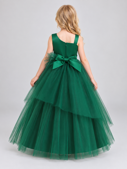 Girls' Princess Holiday Dress Dark Green with Bow