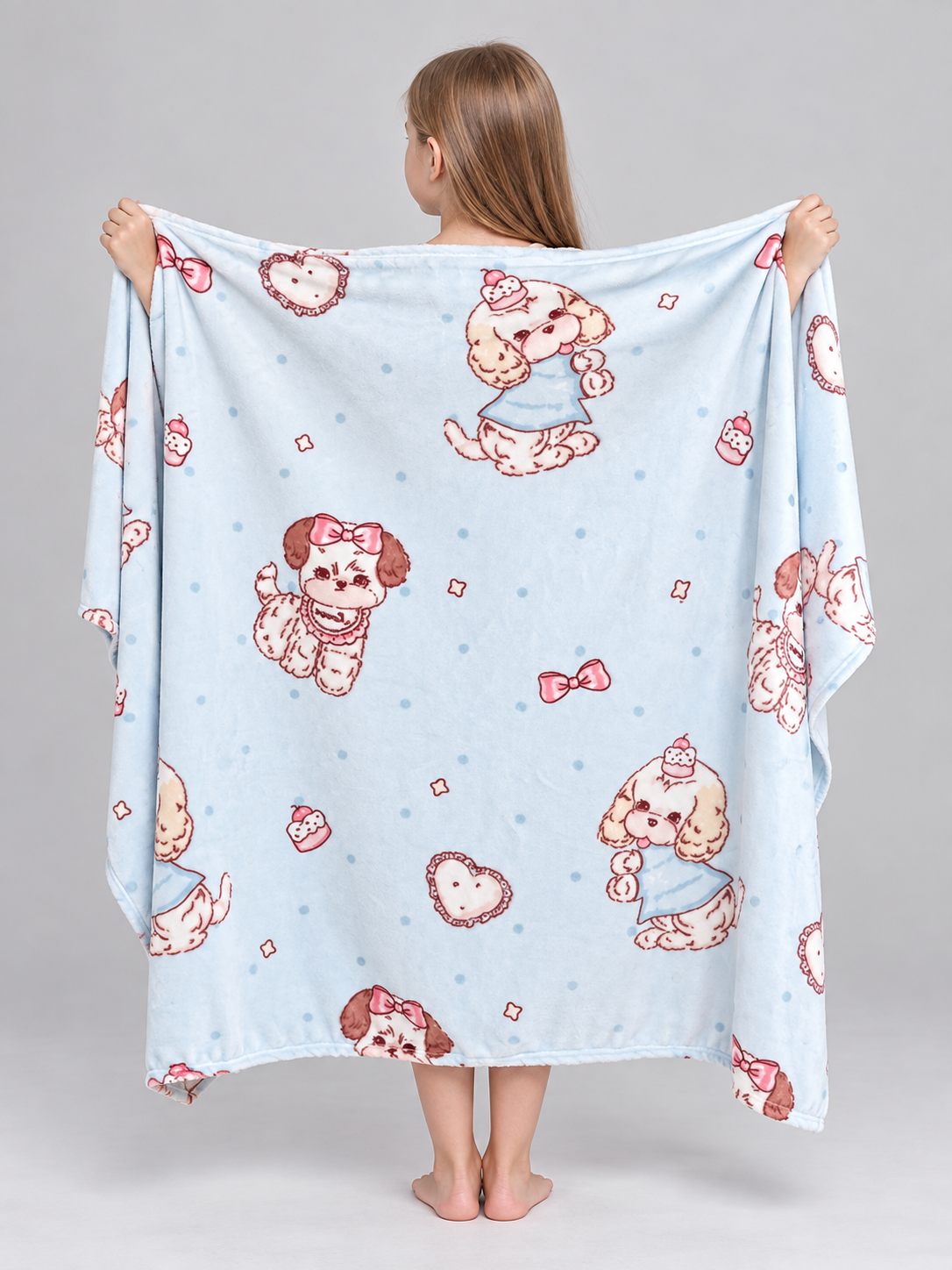 Light Blue Blanket Reversible Milk Fleece with Print